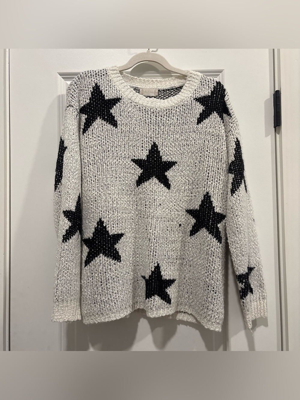 Altar’d State Oversized Star Print Crewneck Sweater - White/Black S/M